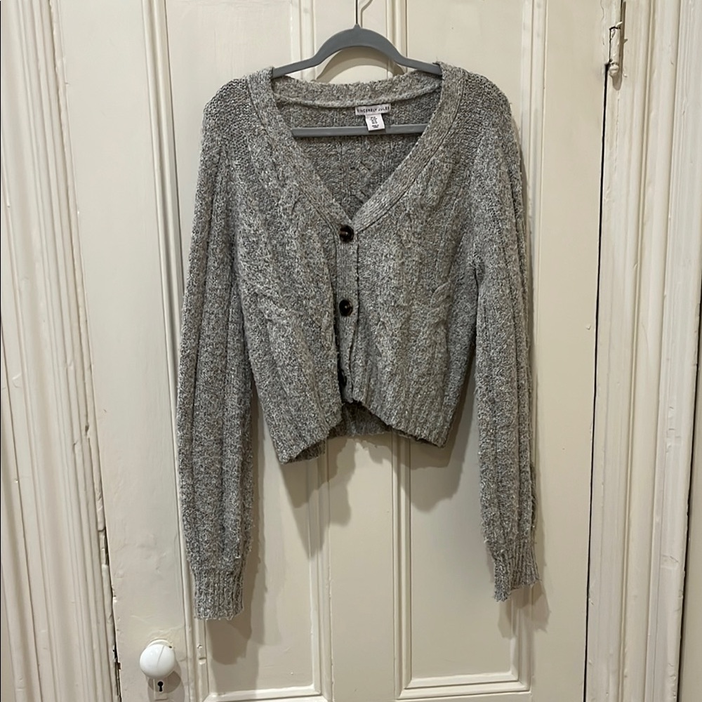 Gray V-Neck Button-Up Women's Sweater